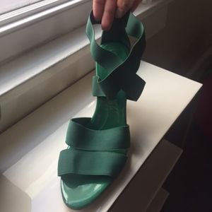 BCBGMAXAZRIA Green Patent Leather Strappy Heels